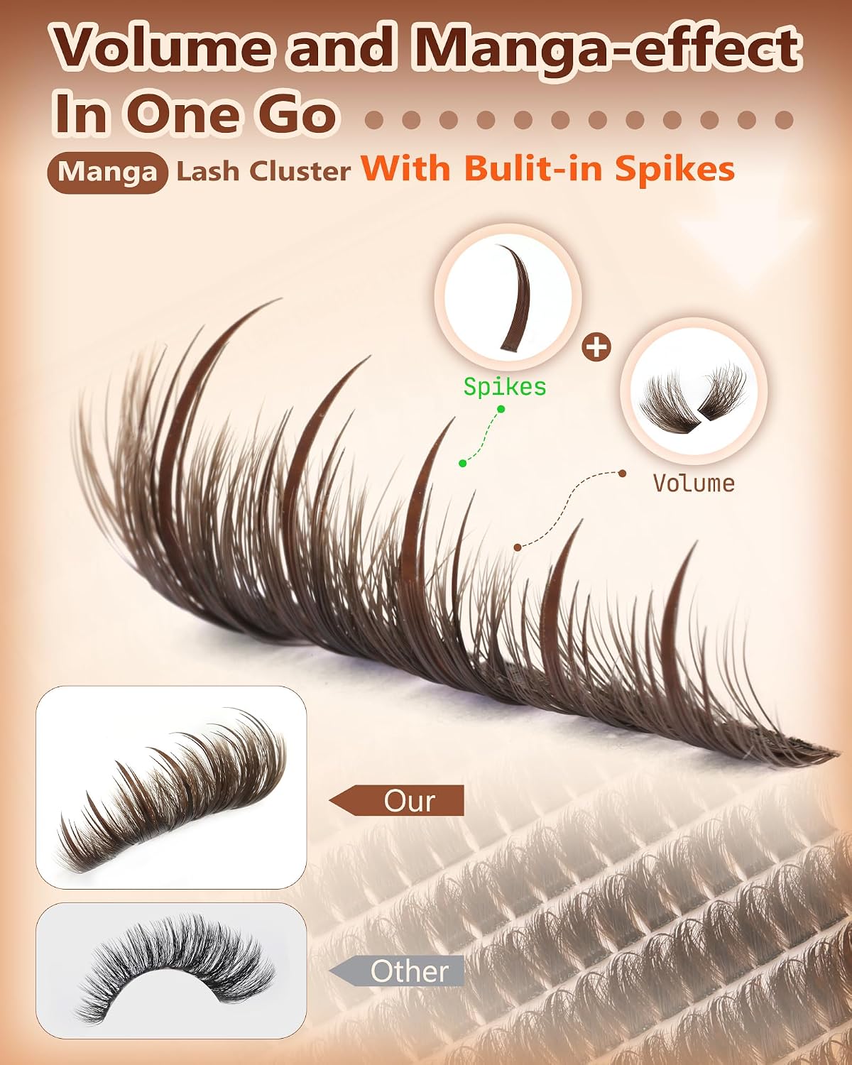 Manga Lash Clusters With Spikes Wispy Brown Cluster Eyelash