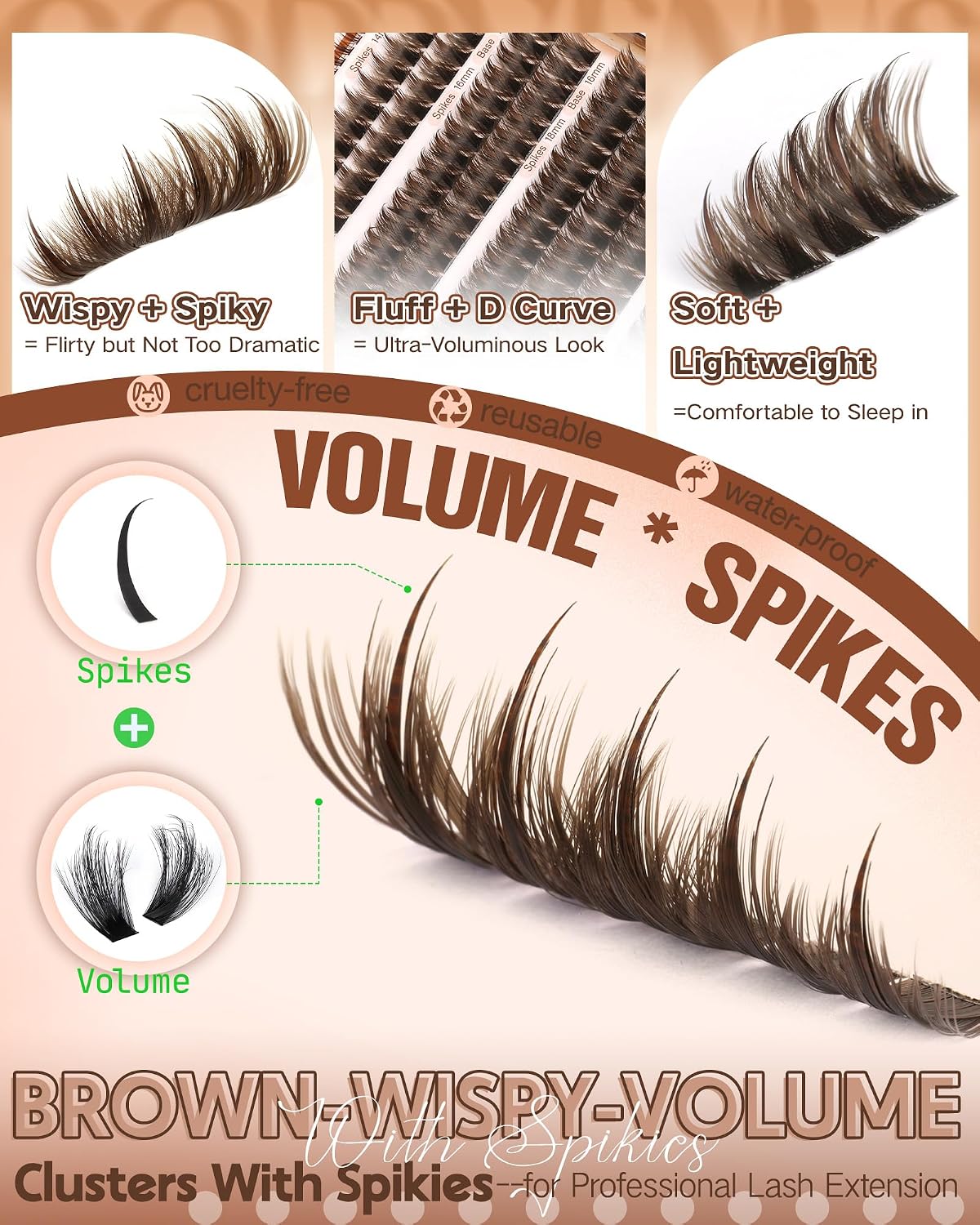 Brown Manga Lash Clusters With Spikes Wispy Cluster Eyelashes