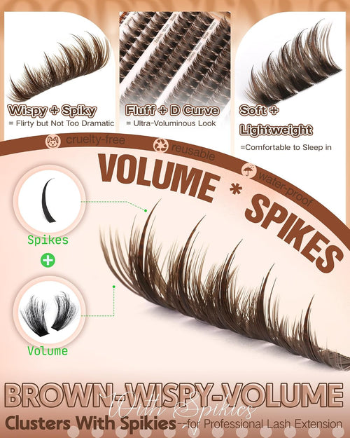 Brown Manga Lash Clusters With Spikes Wispy Cluster Eyelashes